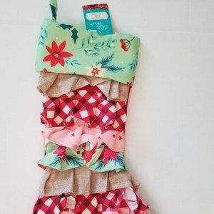 The Pioneer Woman Green Retro Floral Ruffle Christmas Holiday Stocking 20"